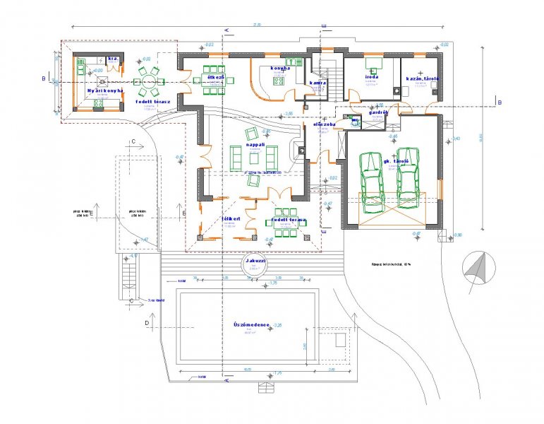 villa úszómedencéval, földszinti alaprajz
