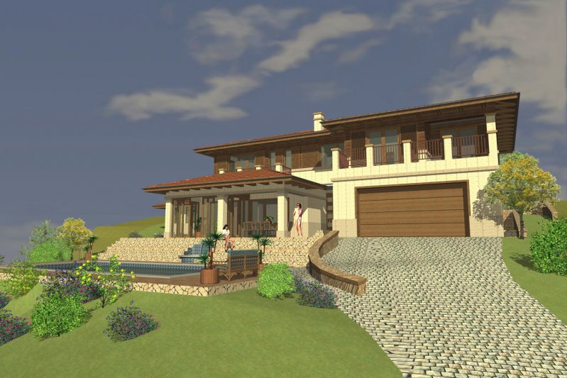 3d látávnyterv, családi ház autófeljáró