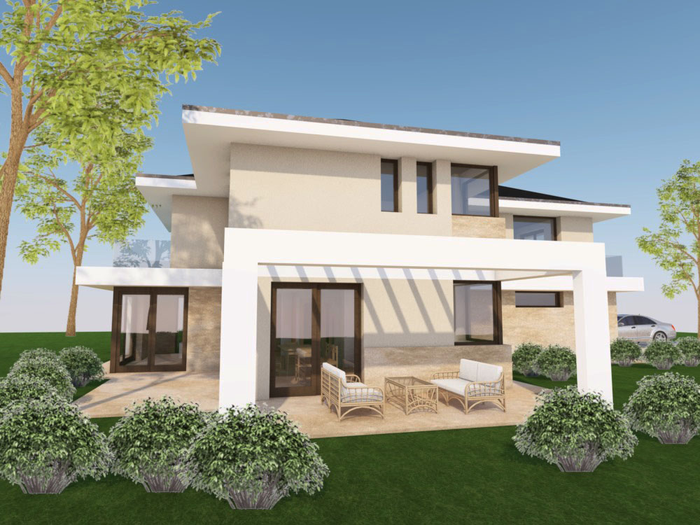 tágas udvari terasz, látványterv