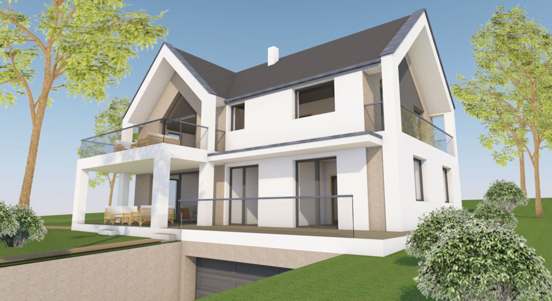 családi ház déli homlokzat, számítógépes tervezés