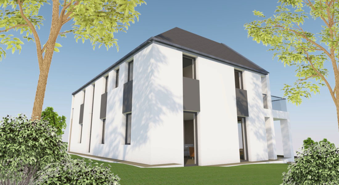 családi ház 3d terv, nyugati homlokzat