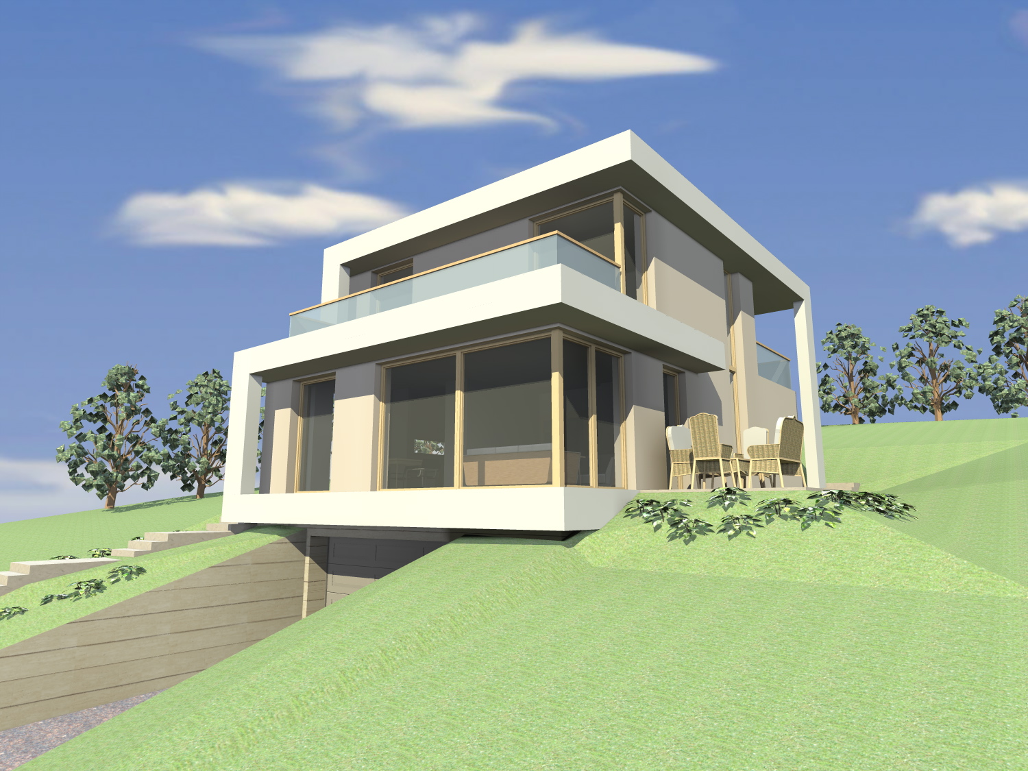 3d látványterv modern családi ház