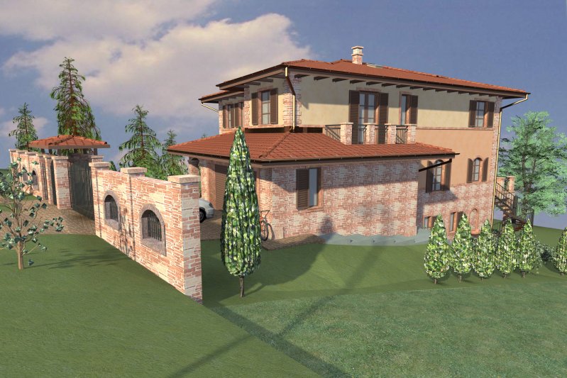 családi ház terv domboldal, látványterv