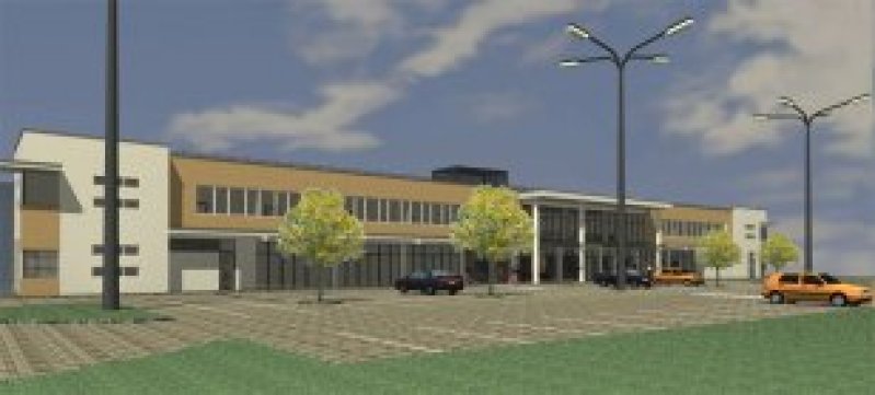 számítógépes látványterv, irodaépület és parkoló