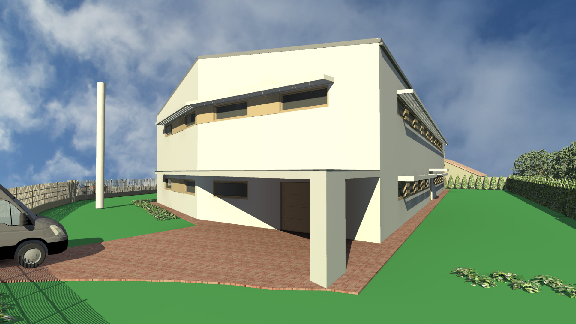 raktárcsarnok, autóbejáró terv