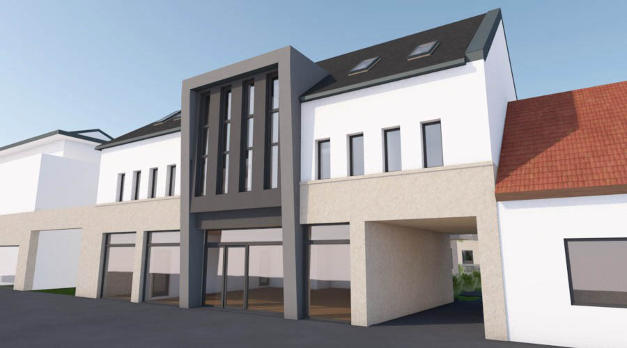 üzlethelyiséges társasház tervezés