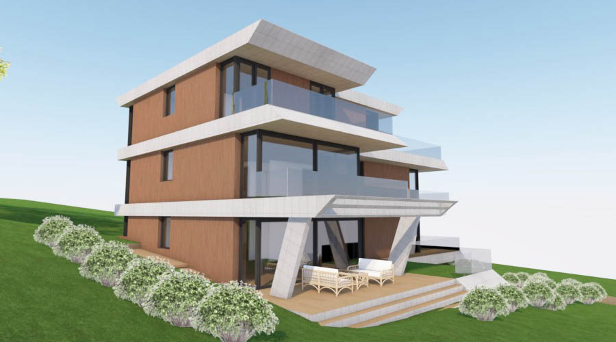 építészeti tervezés, modern társasház