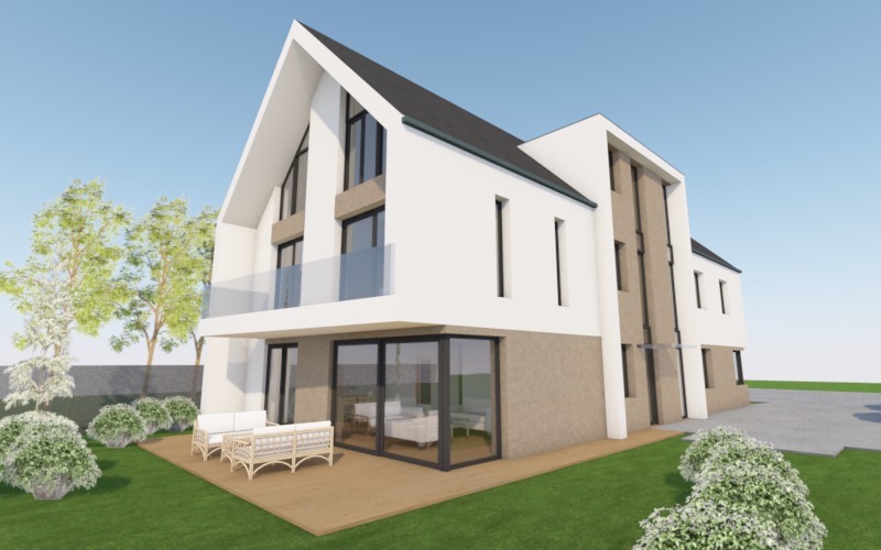 modern társasház látványterv