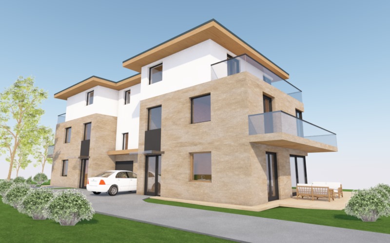 3d terv, modern minimál társasház