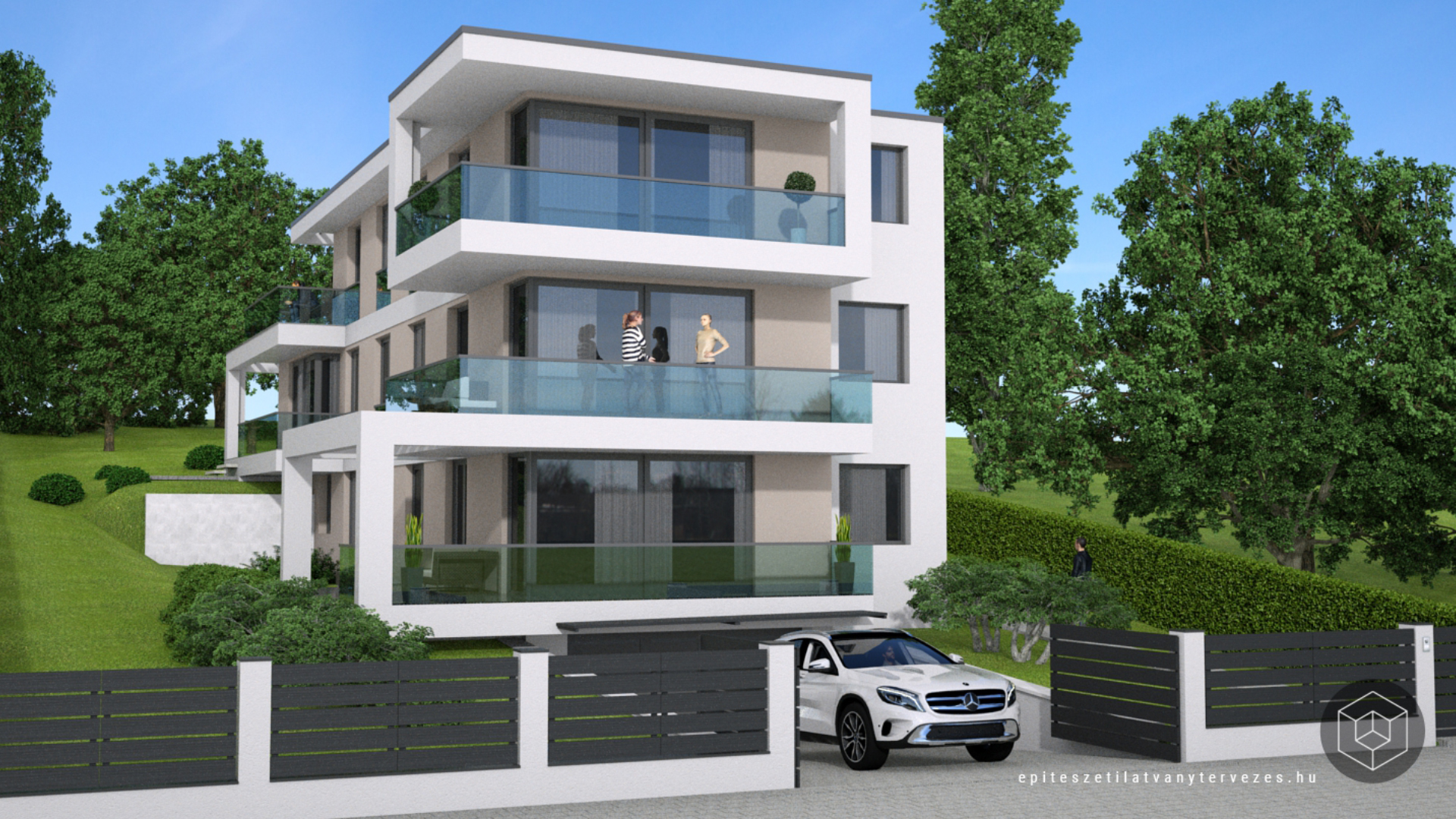 négylakásos modern társasház terv