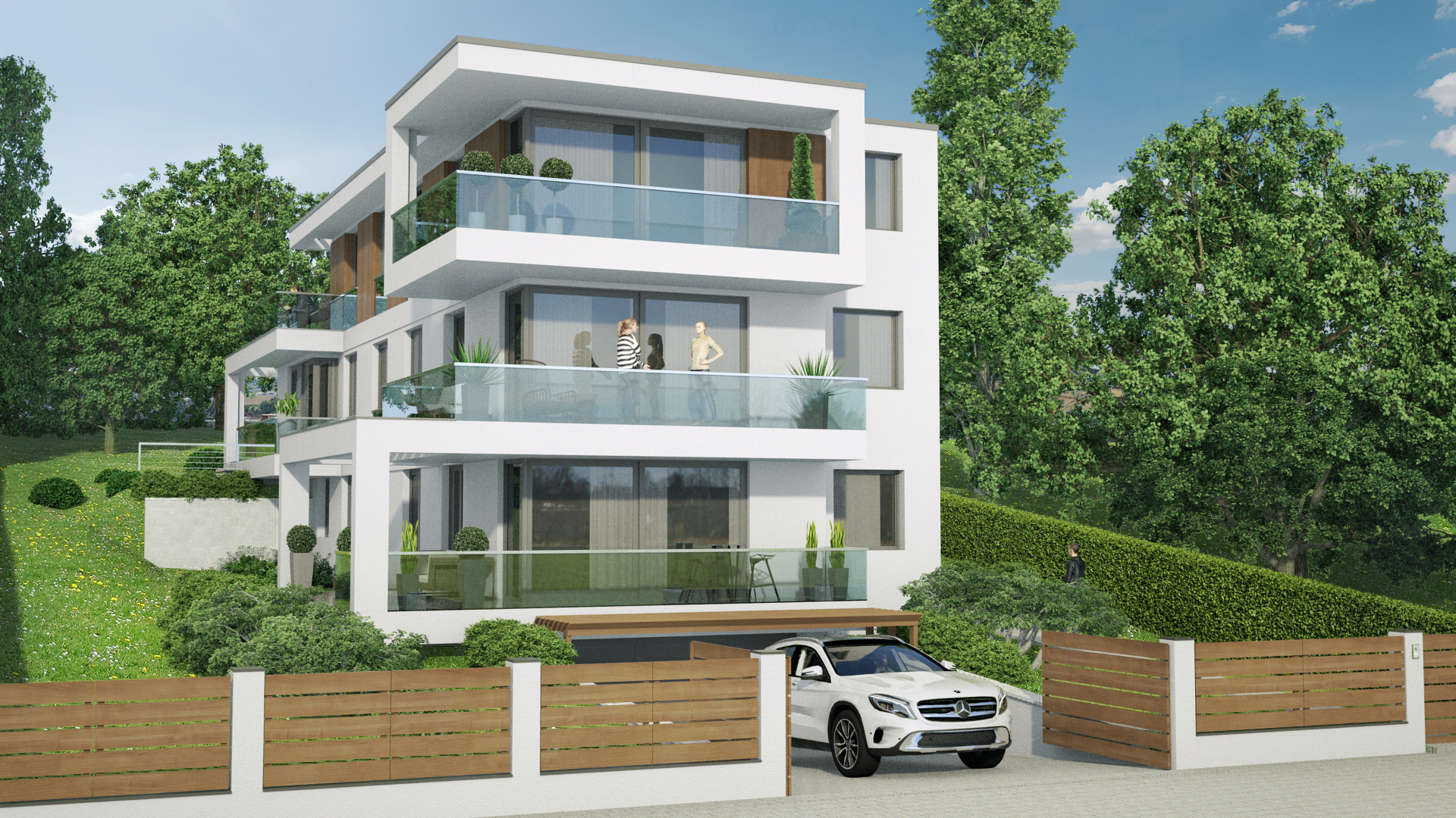 3 szintes, négylakásos társasház látványterv, társasházak tervezése