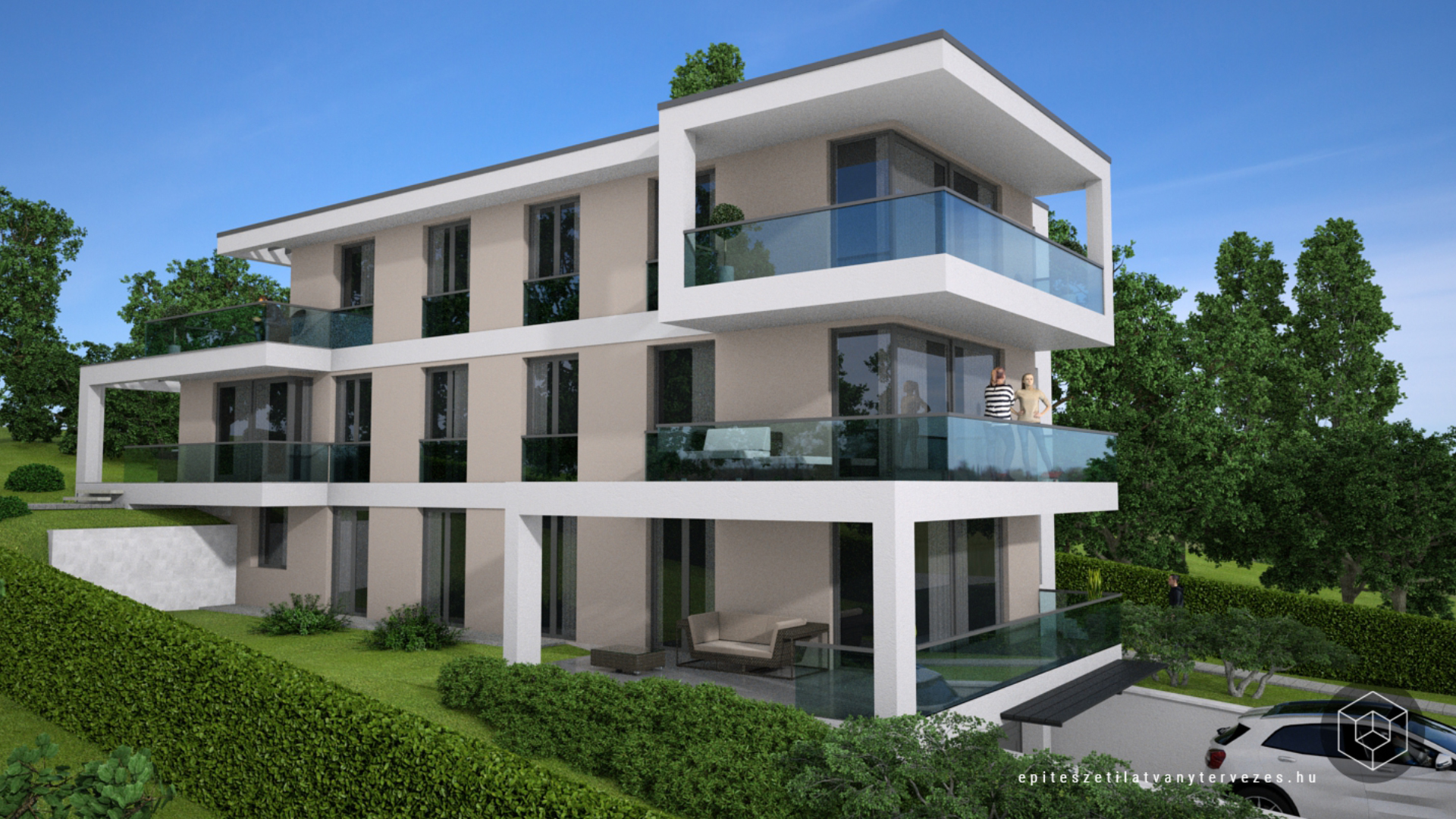 építészeti tervezés, modern társasház