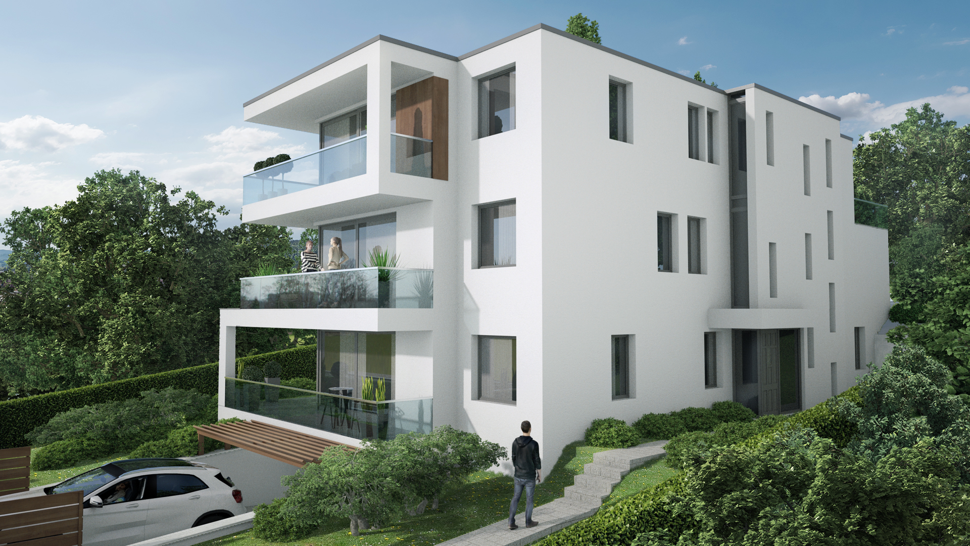 minimál, modern stílusú társasház építészeti terv