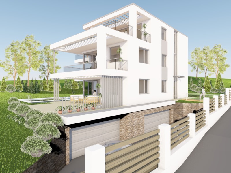 látványterv, társasház terv grafika utca felől